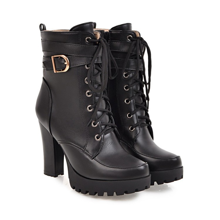 Kids' Lace-Up Chunky Heel Boots - Image 2