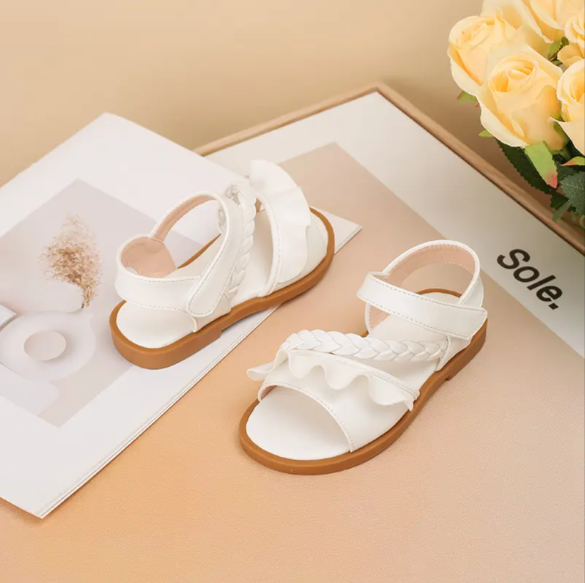 Kids' White Braided Sandals with Ruffle Detail - Image 4
