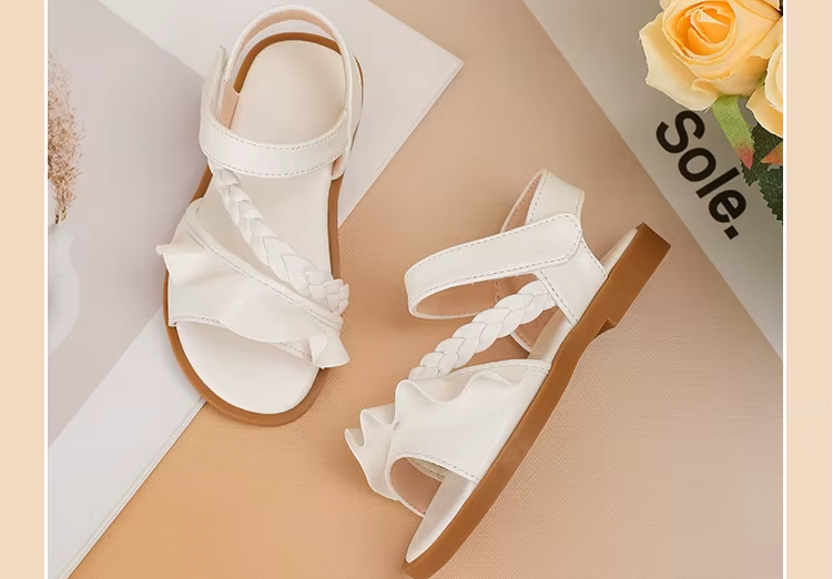 Kids' White Braided Sandals with Ruffle Detail - Image 6