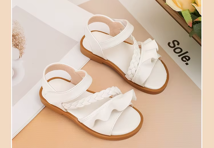 Kids' White Braided Sandals with Ruffle Detail - Image 7