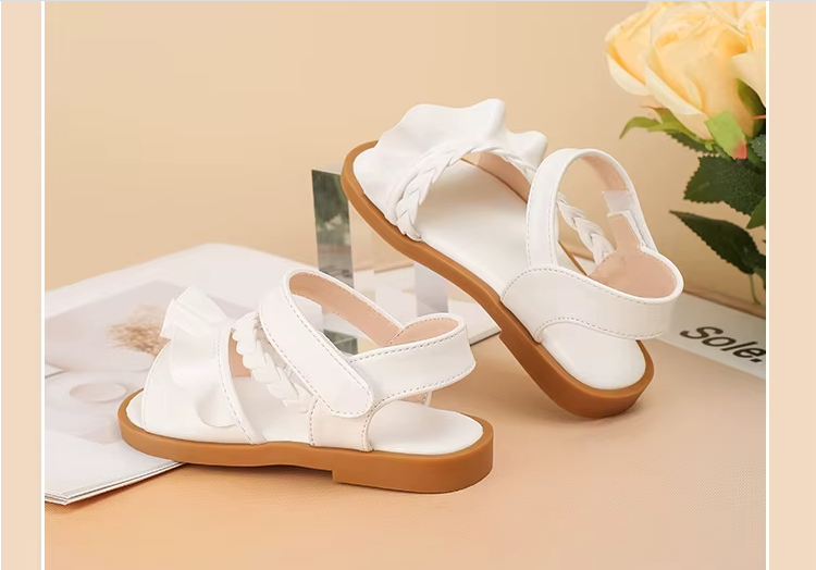 Kids' White Braided Sandals with Ruffle Detail - Image 8