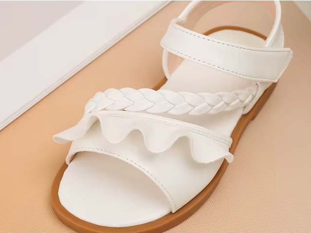 Kids' White Braided Sandals with Ruffle Detail - Image 10
