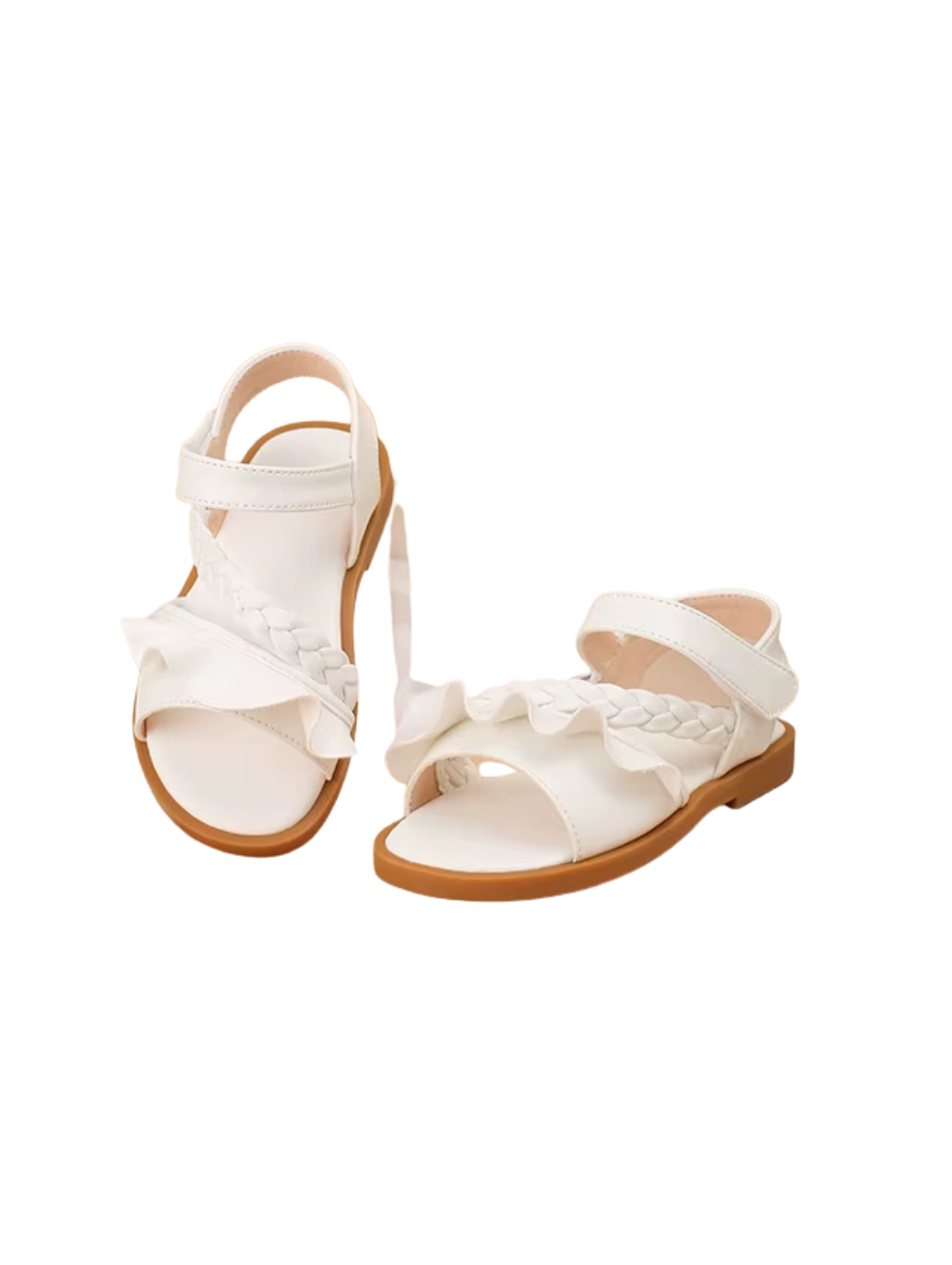 Kids' White Braided Sandals with Ruffle Detail