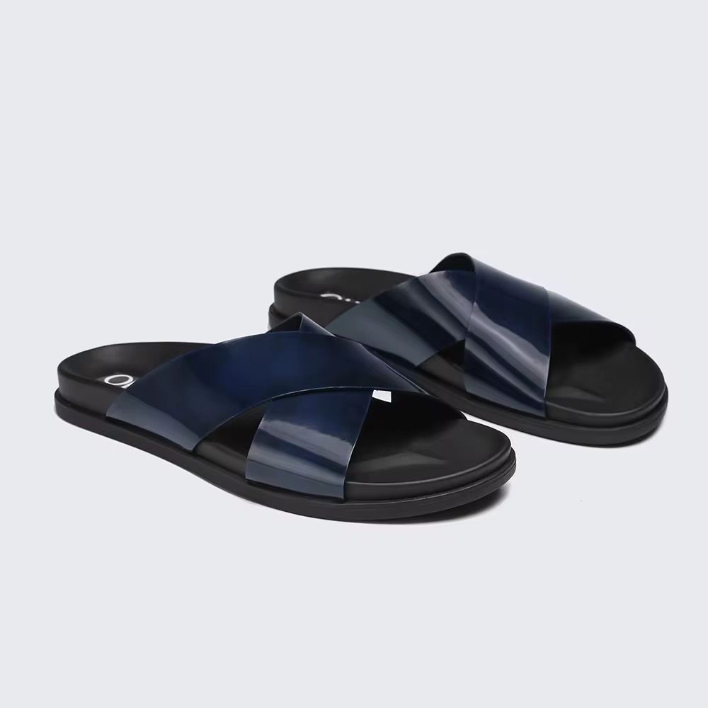 Glossy Crisscross Slide Sandals - Image 2