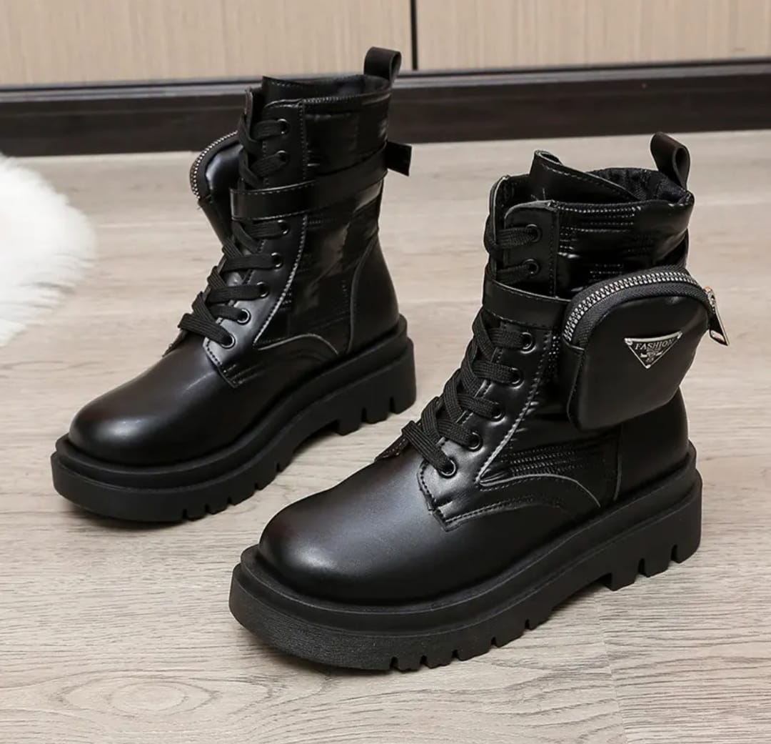 Combat Lace-Up Boots with Side Pouch - Image 3