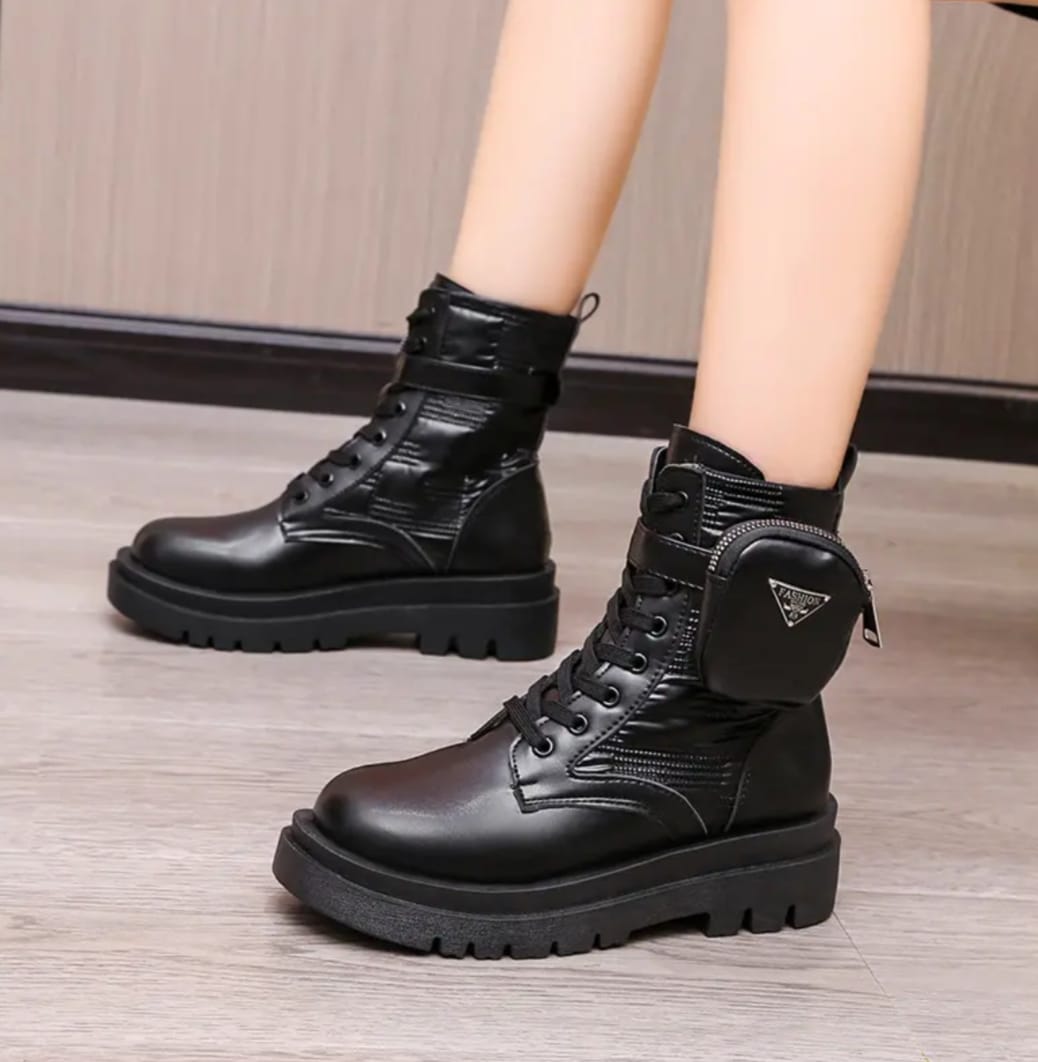 Combat Lace-Up Boots with Side Pouch - Image 5